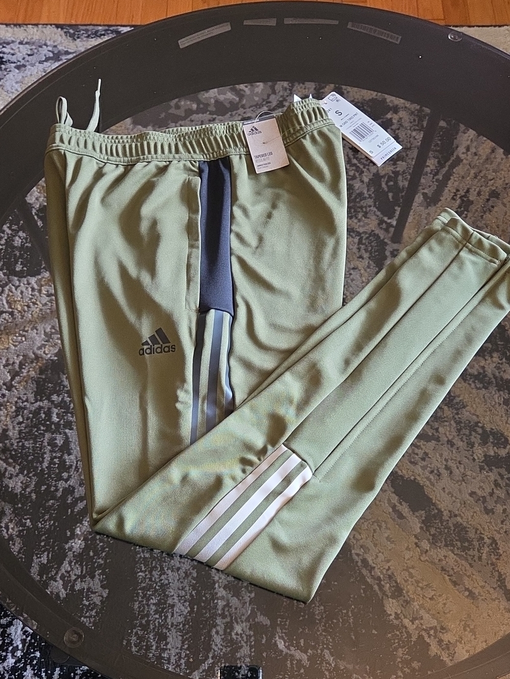 adidas Kids Olive Track Joggers with White Stripes